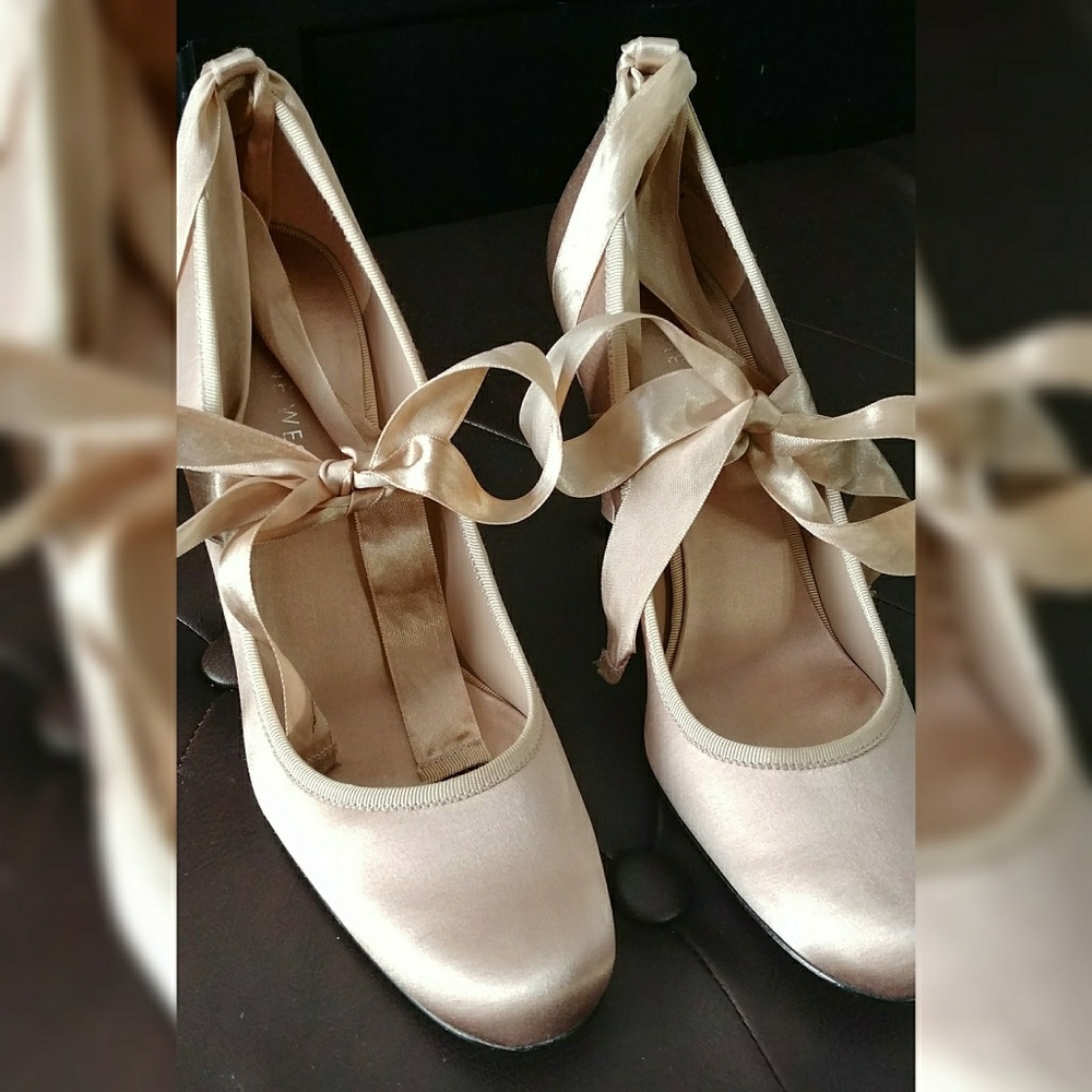 Blush Satin Ballerina Bow Tie Up Heels